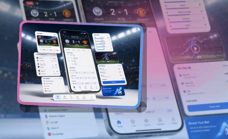 海报式引导 · 直播比分App · 移动端体验更连贯界面展示
